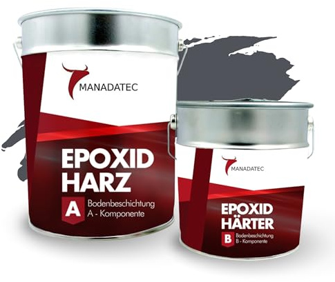 MANADATEC 2k Epoxidharz Bodenbeschichtung 10kg I RAL 7015 Schiefergrau I Abriebfest, lösemittelfrei, geruchsneutral I Garagenbodenbeschichtung I Epoxy Bodenbeschichtung Garage, Keller Epoxidharz Boden