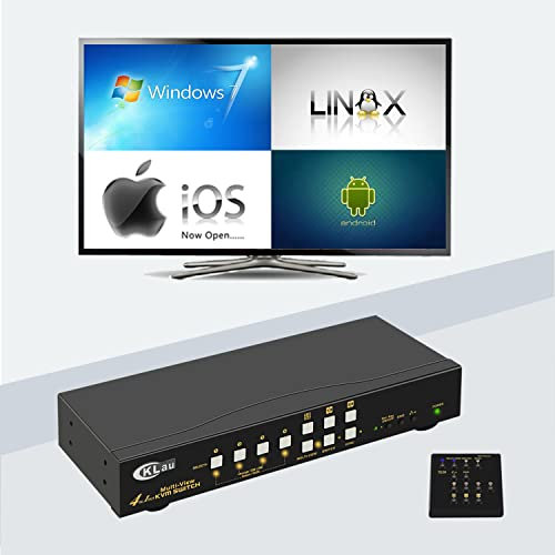 CKLau 4Kx2K@30Hz 4 Port Multi-View HDMI KVM Switch with Cables, Audio and USB 2.0 Hub - Quad Screen Divide/Sync/Single-View Switching Up to 7 Modes