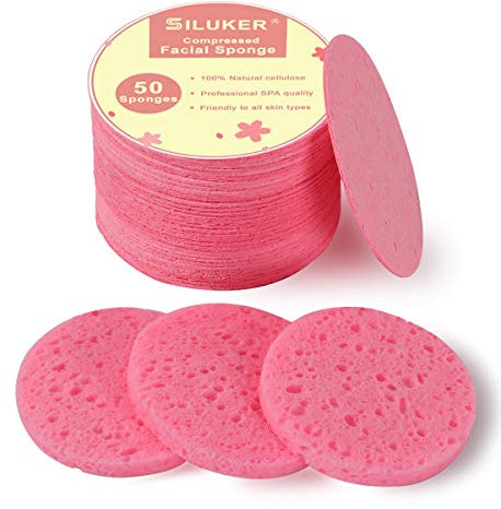 50-Count Compressed Facial Sponges for Daily Cleansing and Gentle Exfoliating, 100% Natural Cellulose Spa Sponge Perfect for Removing Dead Skin, Dirt and Makeup