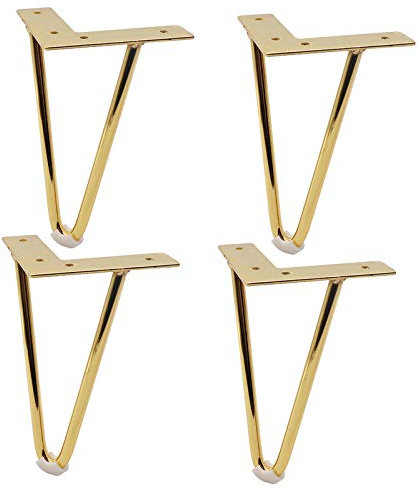 ZXCASDF Tischbein Möbelfüße 4Er Set Haarnadel Beine Möbelbein Tischgestell Tischkufen Für Esstisch Couchtisch Schreibtisch Kaffeetisch, Inklusive Bodenschoner,Gold,15cm/5.91in