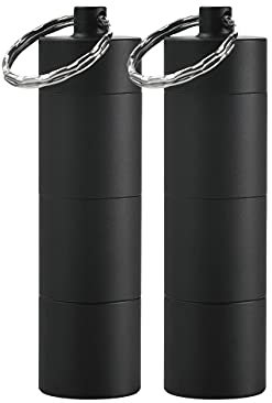 MEDCA Tragbarer Schlüsselanhänger-Pillendose, Aluminium-Legierung, Mini-Pillen-Organizer, wasserdichte Mini-Pillendose für Medikamente, Nahrungsergänzungsmittel und Vitamine (schwarz + matt + 2 Stück)