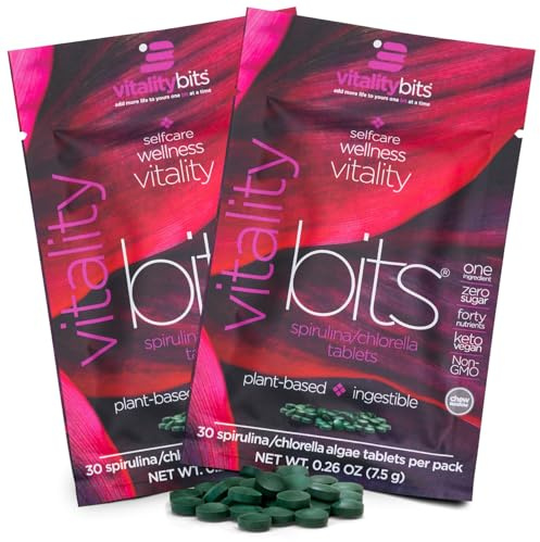 VITALITYbits - Organic Blended Spirulina & Chlorella Tablets - Algae Superfood - Energy, Self Care, Beauty - Replace Greens, Supplements, Protein, Snacks - Vegan, Keto, Gluten Free - 60 Tablets