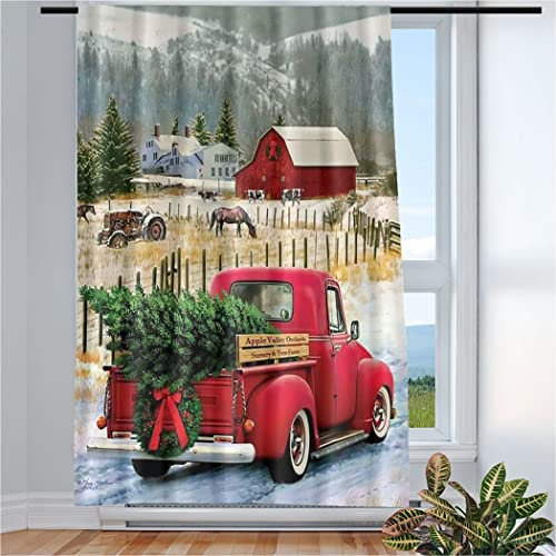 Violetpos Vorhänge Gardinen für Wohnzimmer Schlafzimmer 1 Stück Rotes Auto Bauernhof Weihnachten 117x138cm W/H