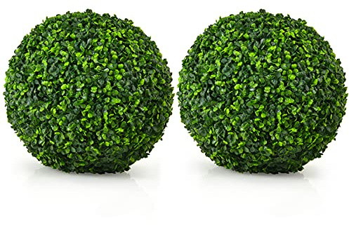 Goplus 2 PCS 15.7 Inch Artificial Plant Topiary Ball, Round Faux Boxwood Balls Outdoor, Garden Spheres Decorative for Front Door, Porch, Backyard, Balcony, Patio, Wedding and Home Décor