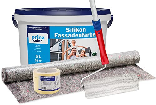 Plid® Silikon Fassadenfarbe Weiss [WETTER & UV-BESTÄNDIG]- Hochwertige Farbe für Mauerwerk, Hauswand, Beton & Kellerwand - Sockelfarbe - Mauerfarbe - Wandfarbe Weiß 5L & 10L - Made in Germany Set