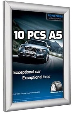 Vorteilspack 10 x A5 Klapprahmen Plakatrahmen Posterrahmen Wechselrahmen Bilderrahmen Snap Frame Ladeneinrichtung Aluminium Rahmen mit Klicksystem