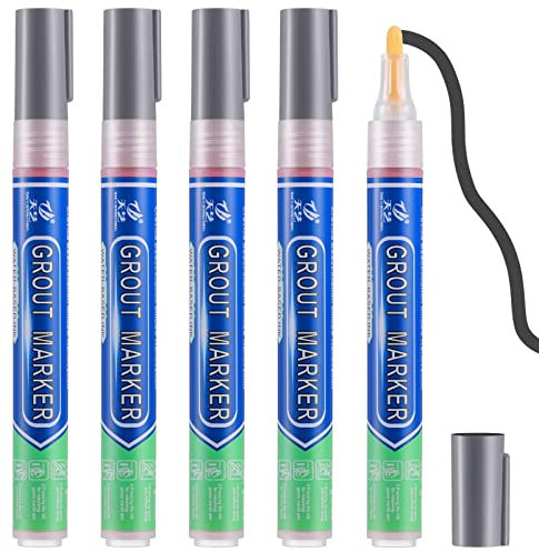 5 Pcs Dark Grey Grout Pens, Tile Paint Marker Grout Repairer, Tile Grout Reviver Pens For Exterior Repair Of Bathroom, Kitchen, Porch And Patio Tile Grout Joints