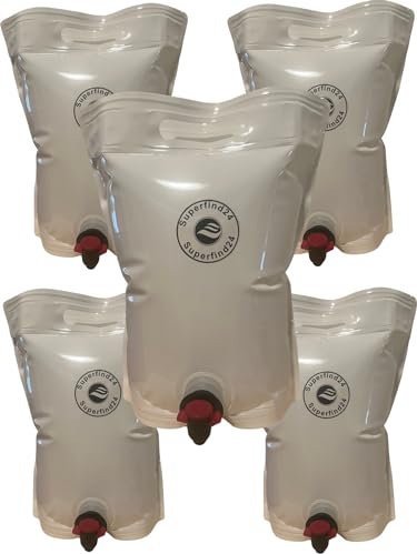 Superfind24® Faltbarer Wasserbehälter, 5x5 Liter Weiß Prepper Wasser Notfallvorsorge Fester Stand I Garantiert dicht. Ideal u.a. auch für Camping, Festivals, Quellwasser, Saft, Öle,Wein usw.