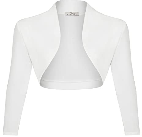 DANAEST Damen Bolero 3/4 Ärmel Elegante kurz Strickjacke Festliche Schulterjacke Bolerojäckchen (702), Farbe:Weiß, Blazer 1:44 / XXL
