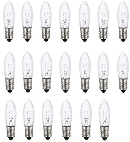 ShuoHui Glühbirne E10 16V/3W Riffelkerze Spitzkerze Topkerze Glühlämpchen für Schwibbogen und Lichtbögen, Gelbglühend 2700K (20)