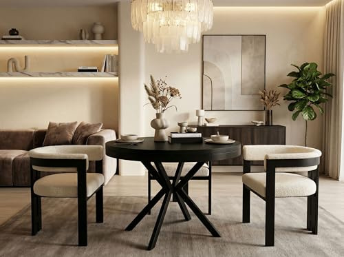 WFL GROUP Runder Ausziehbarer Esstisch - Loft Style Tisch mit Metallbeinen - 90 bis 170 cm - Industrieller Tisch für Wohnzimmer - Kompakt - 90 cm - Schwarz