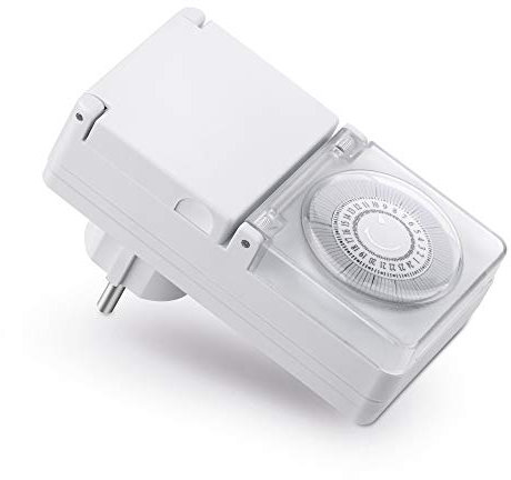 conecto timer meccanico per prese, interno ed esterno, timer 24 ore, 96 segmenti di commutazione, IP44, 3500 W, bianco