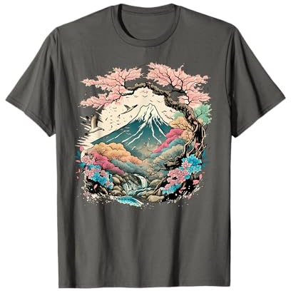 Japonais Sakura Garden Geisha Mont Fuji Fleur de Cerisier T-Shirt