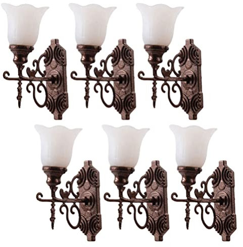 Mipcase 6stücke Miniatur Wandlampen Vintage Deko Für Puppenhaus Sandtisch Warmgelbes Licht Kompakte Zur Gestaltung Von Miniaturszenen Hochwertige Verarbeitung Antikbronzefinish