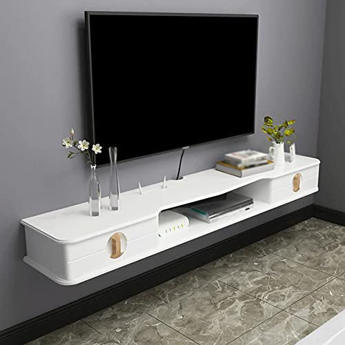 CENAP Schwebender TV-Schrank, wandmontierter TV-Schrank im Flip-Drawer-Design mit Drahtlöchern, geeignet für Projektor-Kabelbox-Spielekonsole/C/130 cm