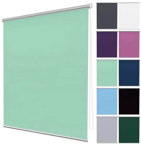 Verdunklungsrollo Ohne Bohren 85 x 110 cm Sonnenschutz Blickdicht Seitenzugrollo Verdunkelungs-Rollo Verstellbare für Fenster und Tür, Zart Grün