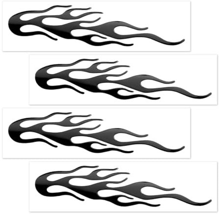 JNNJ 4 Pezzi Auto Adesivi, Veicolo Fiamme Adesivi, Impermeabile Decalcomania Decorazione, Skateboard Strisce Adesivi Decorativi Moto, 3D tridimensionale Fiamma Adesivo per Fuoristrada(Nero)