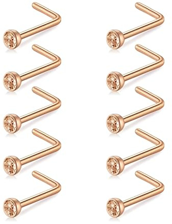 Decentraland 10 Stück Schwarz-Schwarz (L-förmiger Nasenring) Nasenstecker aus Chirurgenstahl/Titan für Damen-Nasenloch-Piercing-Schmuck, 20 g