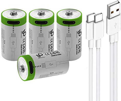 Lot de 4 batteries rechargeables USB CR123A lithium-ion 3,7 V 700 mAh - Charge rapide 1,5 H - 1200 cycles avec câble de raccordement de type C - Sortie constante