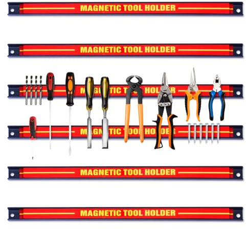 HOMFME Set of 3/6 Magnetic Tool Holder Rack, 18 Inch 46cm Heavy Duty Garage Wall Holder Strips, Space-saving Wall Mounted Screwdriver Organizer Magnetic Tool Bars for Workshop Kitchen (6 PCS)