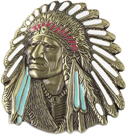 Longcreek Häuptling der amerikanischen Ureinwohner Gürtelschnalle für Herren, Gürtelschnalle des indischen Stammeshäuptlings, Jahrgang Indianer-Krieger-Häuptling Kopf Gürtelschnalle