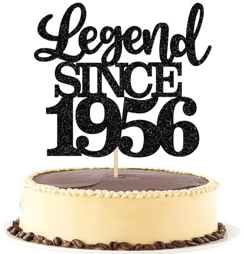 SYKYCTCY 1 Pack Legend Since 1956 Cake Topper Glitter Happy 70th Birthday Cake Pick 70 Fabulous Cake Decorations for Cheers to 70th Birthday Wedding Anniversary Party Supplies Gold