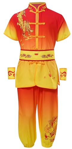 Sywiyi Kids Boy Girl Kung Fu Uniform Master Chinese Traditional Clothing Dragon Print Tops with Pants Belt Cuffs Sets