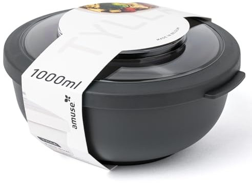 Amuse Tylla Saladier 1000ml | Boîte de Rangement avec Couvercle pour Meal Prep et Snacks | Boîte Plastique Alimentaire sans BPA pour Enfants et Adultes | Congélation, Lave-vaisselle | Charcoal