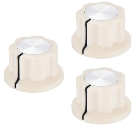 QUARKZMAN 3Pcs Bouton de Potentiomètre Adapté 1/4 Pots d'Arbre, Insertion en Laiton de Vis de Réglage, Blanc Crème Boutons Rotatifs du Contrôleur de Volume