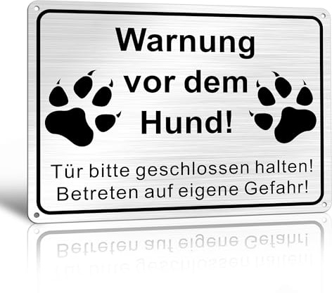 TAKULA Achtung Hund Schild 25x18cm Gebürstetes Metall Warnschild 1 Stück | Robust, rostfrei & UV-beständig. Ideal für Außenbereiche wie Zäune, Tore & Hauswände. Deutliche Warnung vor dem Hund.