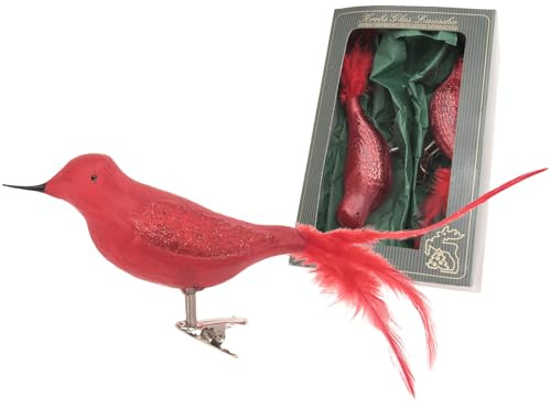 Krebs Glas Lauscha - Weihnachtsdekoration/Christbaumschmuck aus Glas - Amsel EIS transparent - Farbe: Rot - Größe: 10 cm
