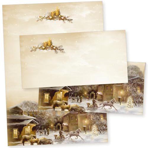 Lönneberg 25 Sets Weihnachtsbriefpapier mit Umschlag ohne Fenster Weihnachtspapier A4 Briefpapier Weihnachten