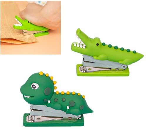 2 PCS Mini Stapler Cute Stapler Animal Stapler Crocodile Stapler Dinosaur Stapler Mini Handheld Stapler for Home Office