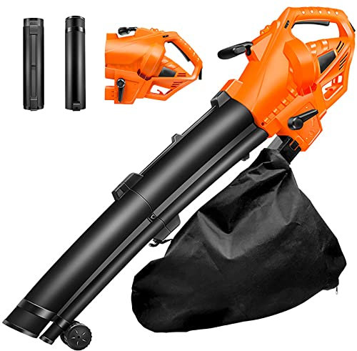 OZBME Blowers Souffleur À Feuilles Puissant, Souffleur De Jardin 3 en 1, Réglage À 6 Vitesses, Rapport De Poudre 10:1, avec Sac De Collecte De 35 L, Plumeau De Jardin Électrique 270 Km/H,20M (10m)