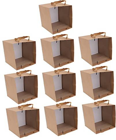 MOLUCKFU 10 Stück Kraftpapiertüten 20x20x20cm Quadratisch Papiertüten Geschenktaschen Blumen Tragetaschen Take Away Kraftpapierbeutel für Party Weihnachten Kinderfeier