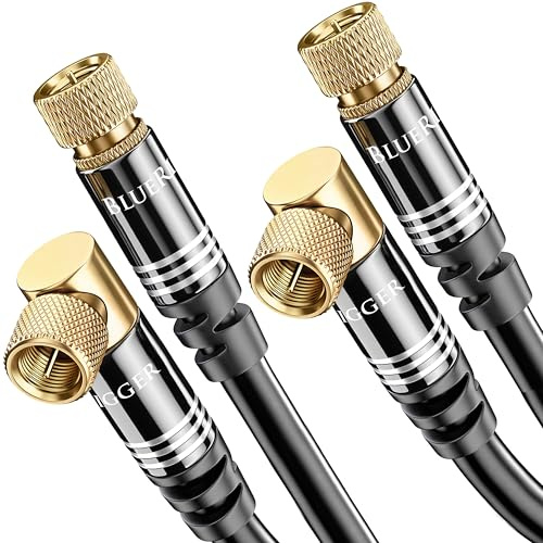 BlueRigger RG6 Digital Coaxial Audio Video Cable (3FT, 2 Pack, 90° Angled to Straight Male F Type Connector, Triple Shielded) – Coax Cable for HDTV, CATV, DVB-T2/C/S, Cable Modem, Satellite Receivers