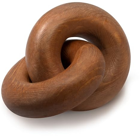 EOSAHR Decorative Pine Wood Knot Decor – Farmhouse 2-Link Wooden Chain Link Decor for Coffee Table, Side Table & Book Shelf – Simple Modern Home Décor Accents for Spaces (Brown)