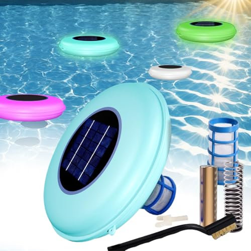 Solarpool-Kupfer-ionisator Angetrieben für Den Oberirdischen Pool, 7-farbiges LED-Licht, 85% Weniger Chlor, Poolreiniger für Bis Zu 45.000 Gallone