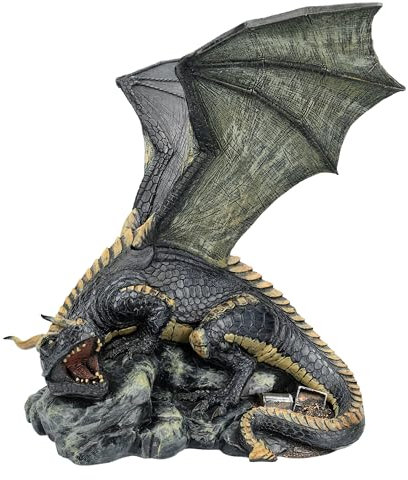 Figuren Shop GmbH Le Dragon Noir - Figura de dragón negro con detalles dorados, 22 cm de altura