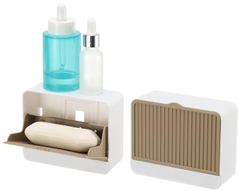 sourcing map Paquete de 2 jaboneras a prueba de polvo, jabonera montada en la pared para ducha, barra de ducha adhesiva sin taladro, soporte de jabón para baño (caqui, 4.72 x 3.94 pulgadas)