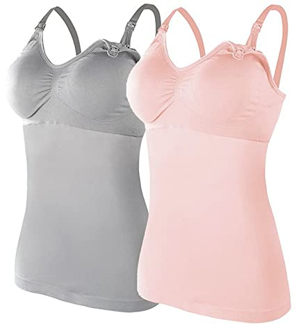 Ropa interior para mujer, conjunto de camisetas de lactancia para mujer, top de sujetador integrado para lactancia, maternidad, camisola Brasieres 2 unidades, con 4 almohadillas para el parto