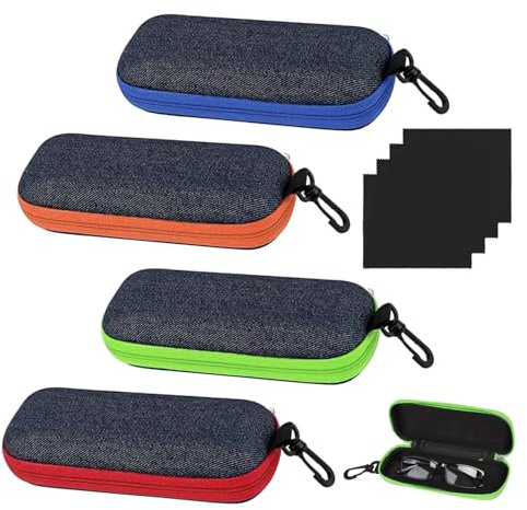 SZSMW 4 Sonnenbrillen Etui - Brillenbox - Brillenetui Mit Karabiner - Kann Eine Vielzahl Von Brillen Aufnehmen, Es Ist Ein FüR Familie, Freunde und Kollegen (Mit 4 Brillentuch)