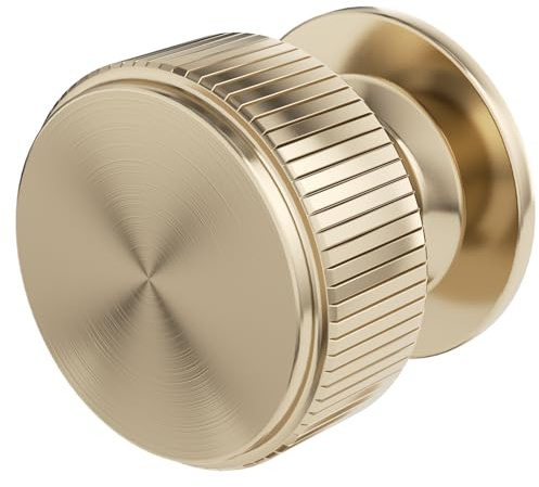 Furniware 10 Pack Gold Cabinet Knobs, Solid Drawer Handles, 32mm Single Hole Pull Handle, Kitchen Cupboard Pulls with Lines Knurled Design, Brass Modern Door Knobs for Drawer Dresser, Wardrobe, Closet