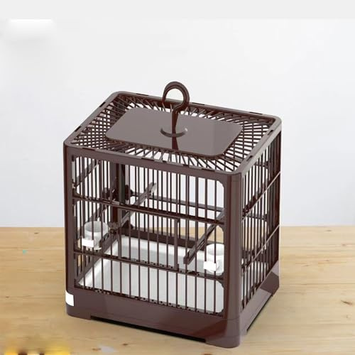 Generisch Faltbarer Vogel-Reisekäfig mit Griff, tragbarer Kleiner Papageienkäfig mit 2 Sitzstangen, 2 Näpfen, Futterspender und herausnehmbarem Tablett für einfache Reinigung(Brown)