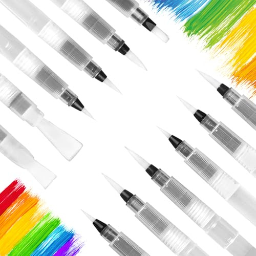 12 Pcs Wasserpinsel Stifte Watercolor Brush Pen mit Befüllbarem Wassertank | Wassertankpinsel Aquarell, Pinsel mit Wassertank, Wasserpinsel mit Tank, für Aquarellmalerei Kalligraphie Farbe Ausfüllen