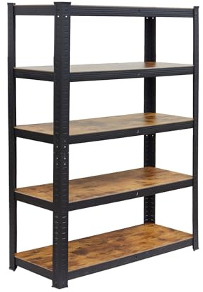 Relaxdays scaffale Pesante 500 kg, 180x100x30 cm, 5 Ripiani Effetto Legno, Acciaio/MDF, Nero/Marrone