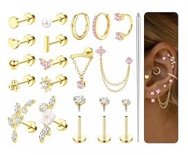 MILACOLATO 18 Stück Helix Piercings Chirurgenstahl Ohrringe Piercing Ohr | Flatback Ohrstecker Hypoallergen Ohrringe Set Knorpel Rook Conch Tragus Piercing Set Geschenk Damen