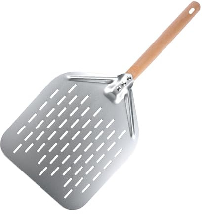 Vexnaro Pizzaschieber, Teigschaber 40 * 30 cm, Perforierte Pizzaschaufel für Perfektes Pizzabacken, 12 Zoll Aluminium mit Abnehmbarem Griff, Große Fläche, Leichtes Gleiten auf Pizzastein