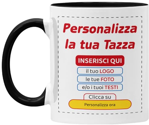 Gesar Tazza Personalizzata con Foto, Nome, Scritta e Disegno - Regali Personalizzati - Tazze colazione Personalizzate per Natale, Compleanno e Festa del Papà, Mamma - Personalizzabile (Manico Nero)