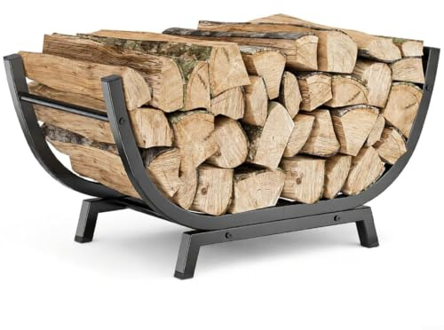 NiuLumea U-Shaped Metal Firewood Rack Indoor Outdoor Wood Storage Basket for Heavy Duty Log Holder for Fireplace Stove Camping Black